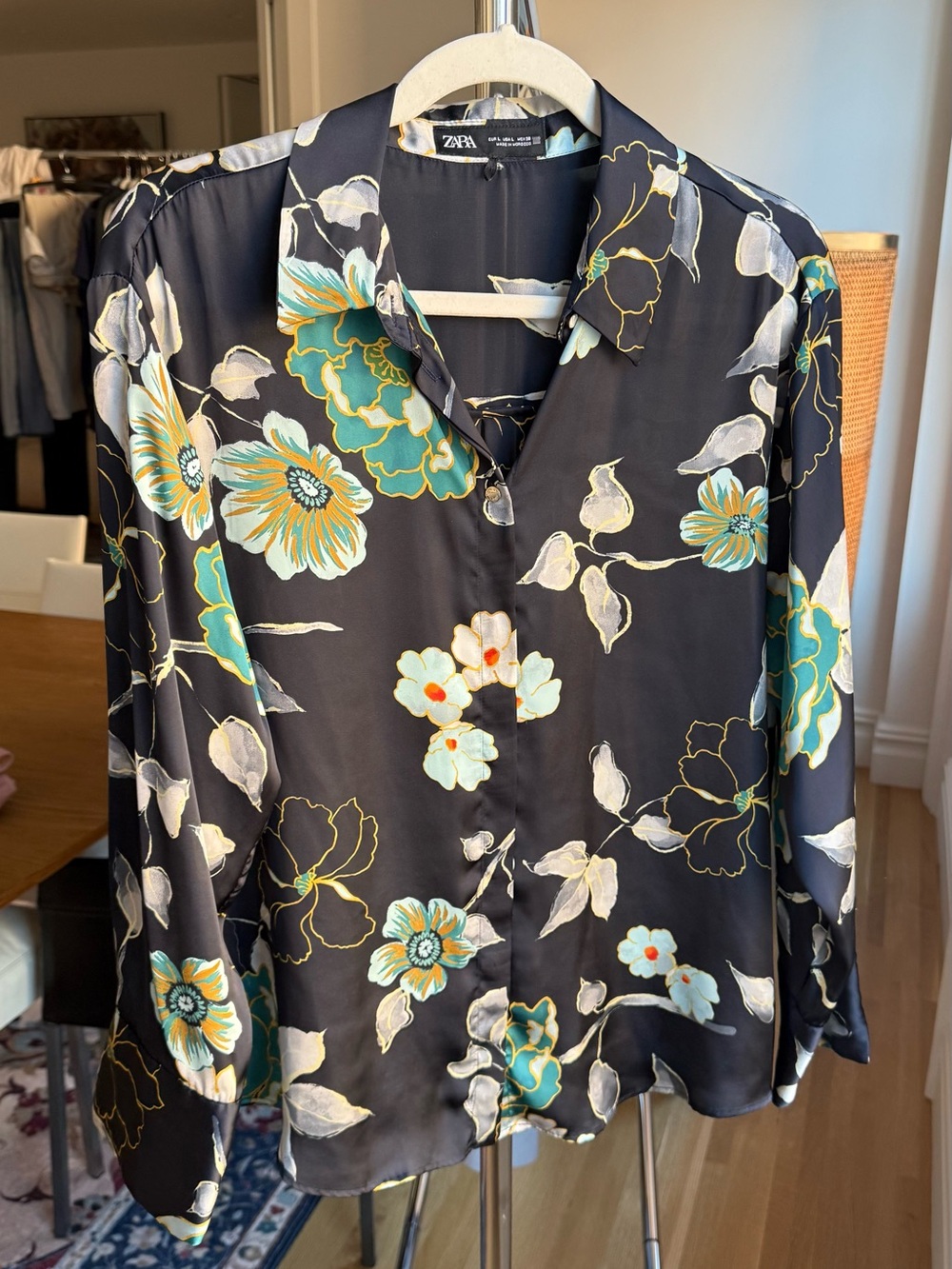 Zara Navy Floral Button-Down Shirt